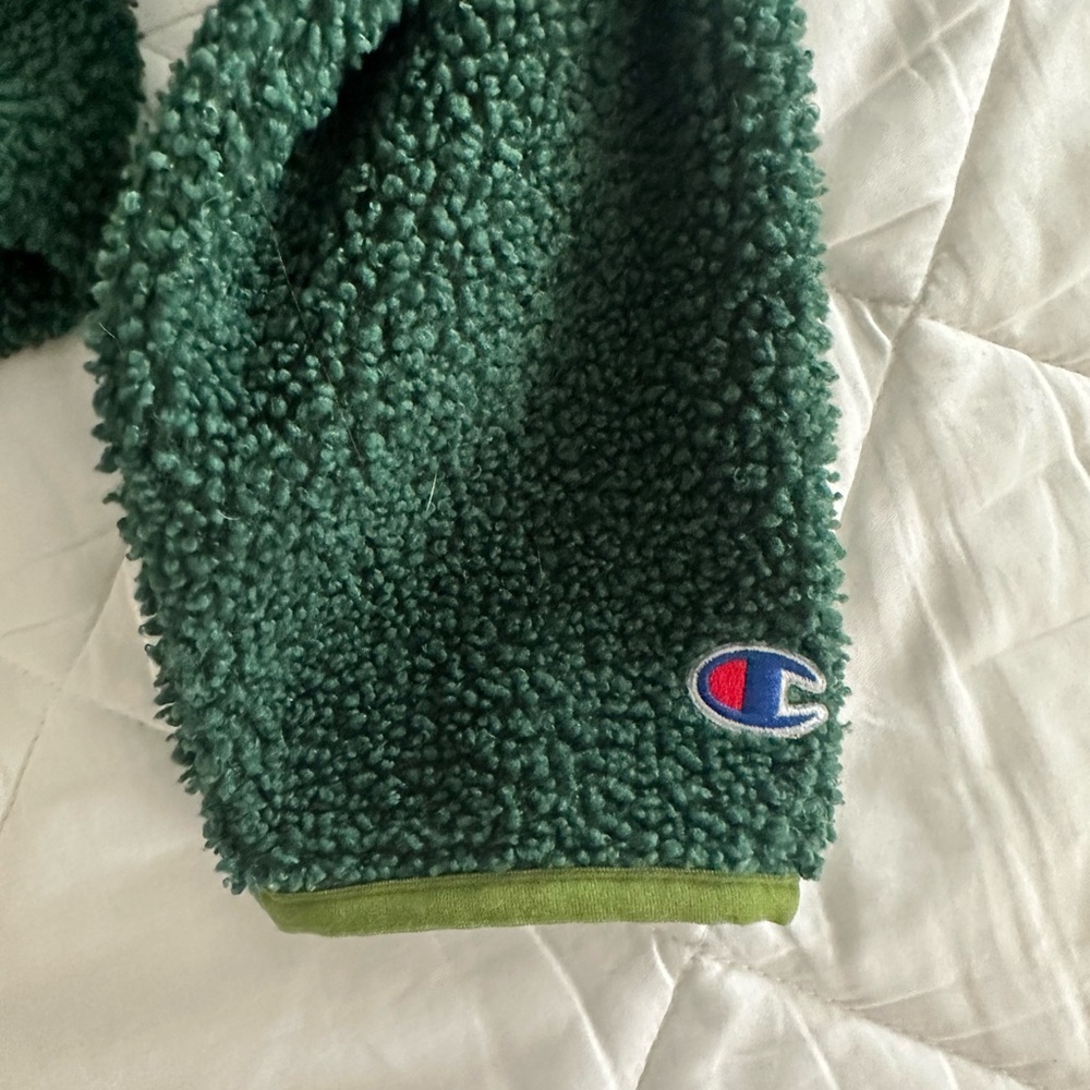 champion green fleece sherpa cropped half zip pullover sweater - Picture 5 of 7